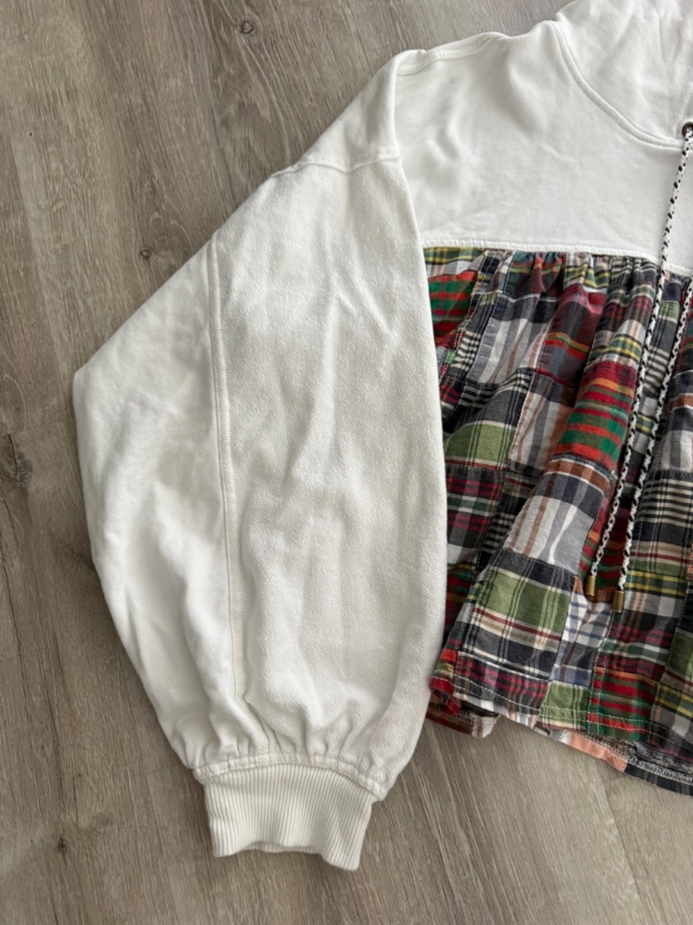 ANTHROPOLOGIE Pilcro Women’s Cotton Hooded Plaid & White Top XL - Picture 4 of 10